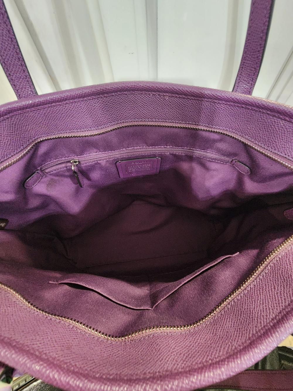 COACH City Tote Purple Saffiano Leather With Bow Scarf- 12×10×5 - Picture 6 of 6